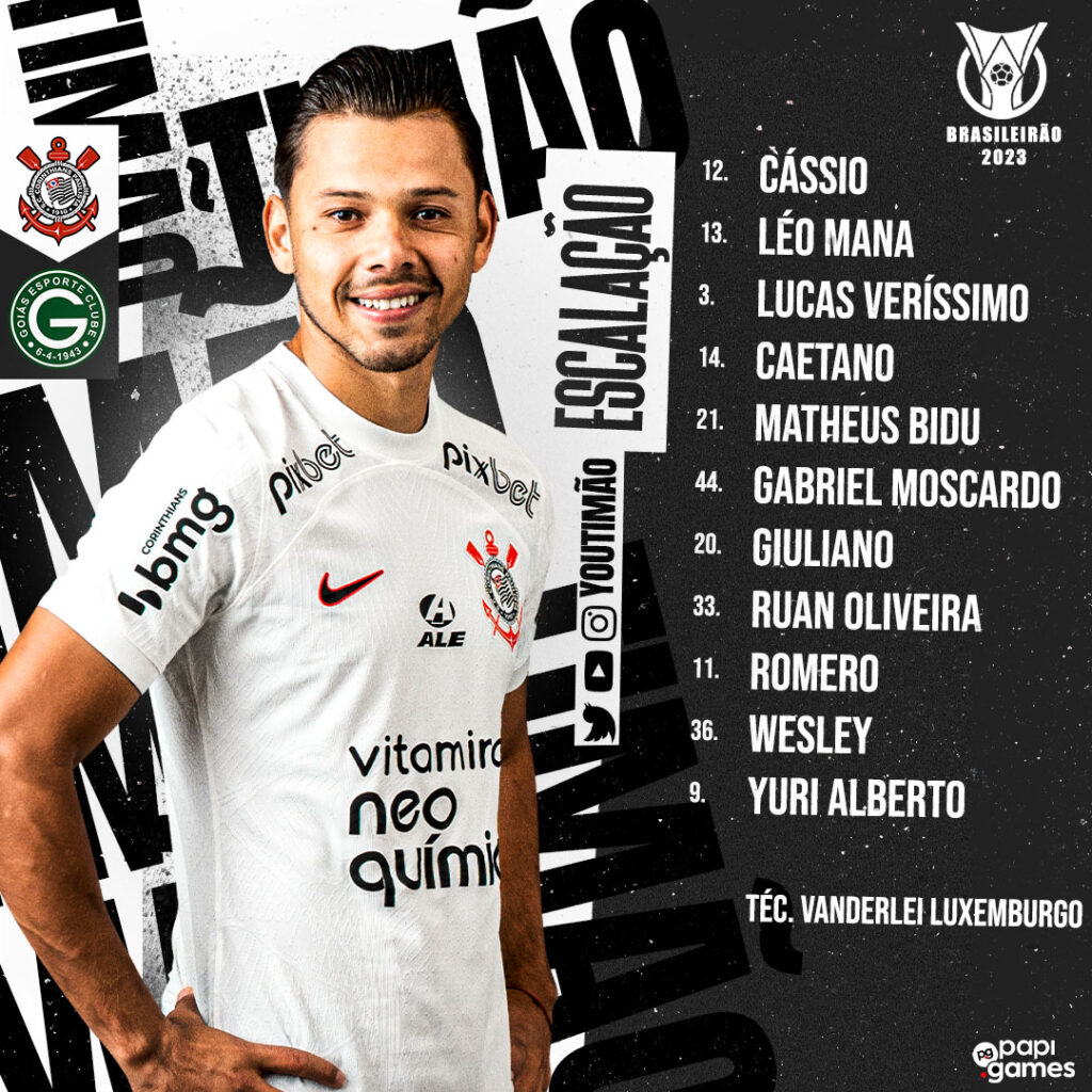 O Corinthians enfrenta o Goiás, na Neo Química Arena, neste sábado (26), às 21h00, pela 21ª rodada do Campeonato Brasileiro.